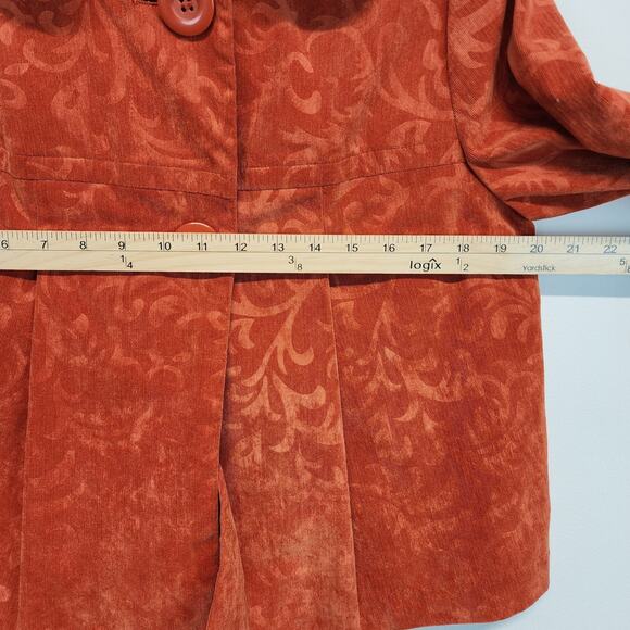 Vintage Acanthus Peplum Jacket Size M Orange 3/4 Wide Sleeve Hippie 70s Style - Picture 9 of 10